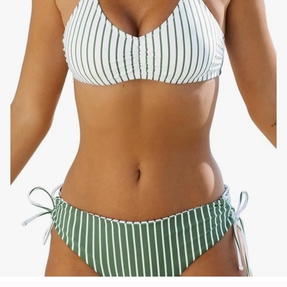 NWTs White and Green Striped Braided Bikini - Picture 4 of 8